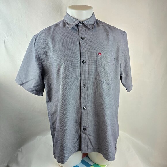 Quiksilver Shirt Men Medium Grey Button Up Check Rayon Blend Beach Vacation Y2k - Picture 1 of 10
